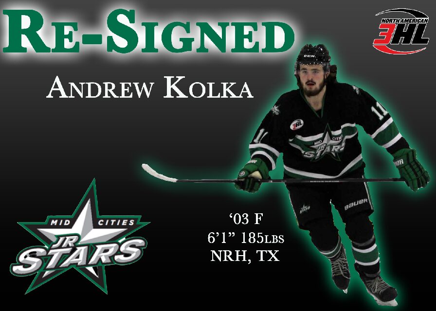 SIGNING ANNOUNCEMENT! Andrew Kolka is coming back to the Jr. Stars